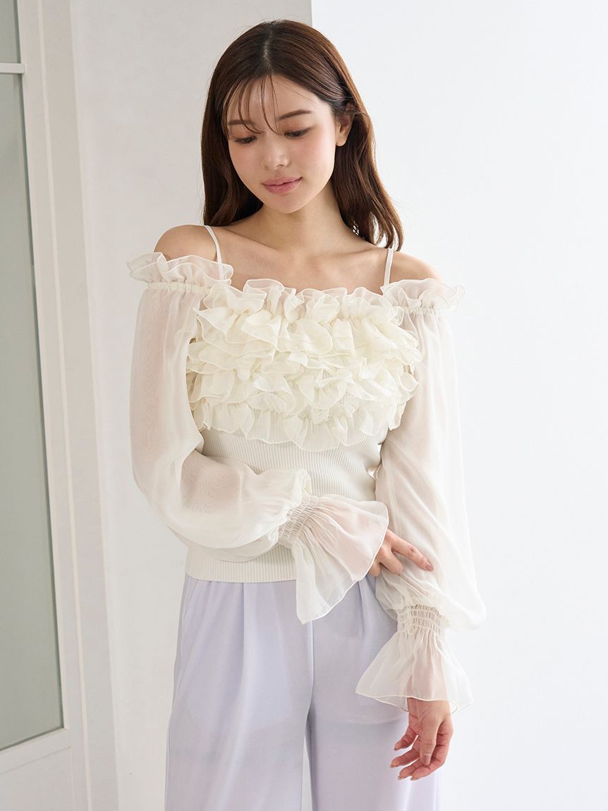 SNIDEL「デザインシアーフリルニットプルオーバー」|ニット・セーター|