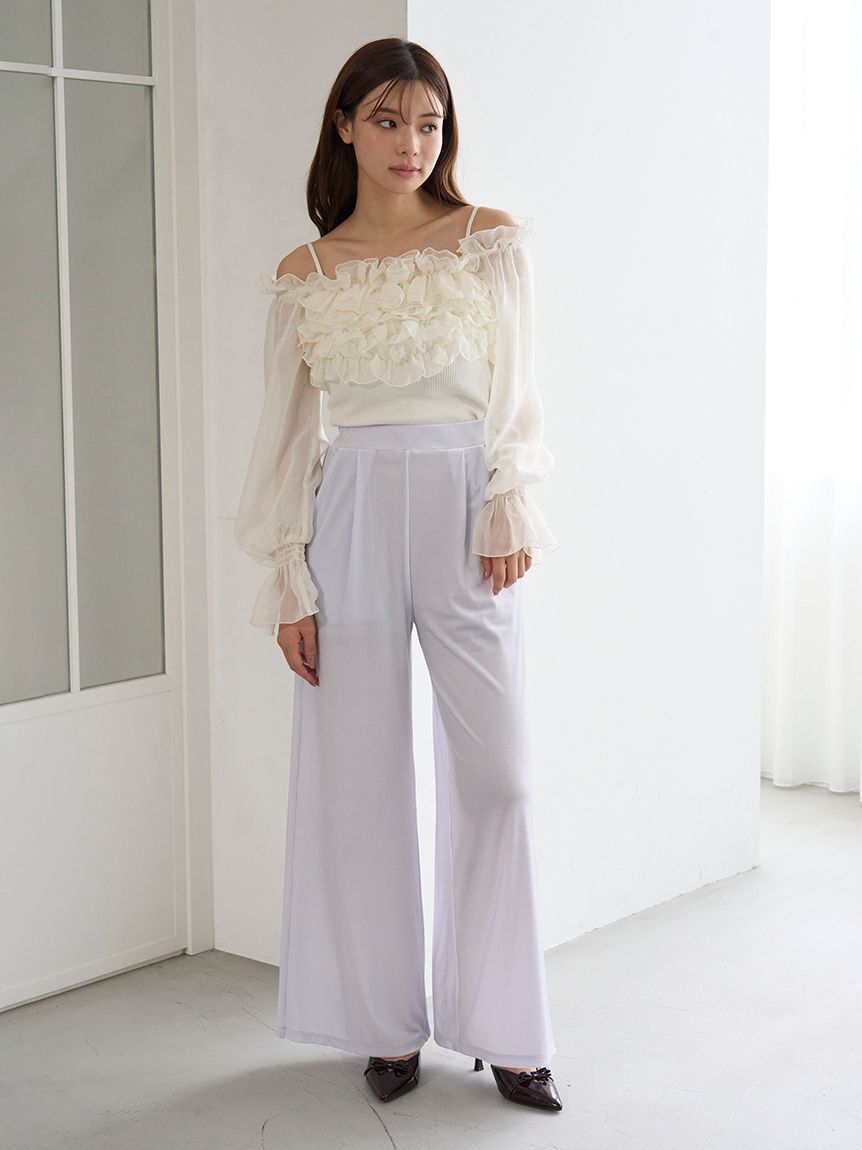 SNIDEL「デザインシアーフリルニットプルオーバー」|ニット・セーター|