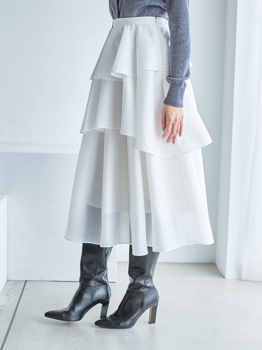 SNIDEL「Sustainableニットカーデ&times;ティアードスカートセット」|ワンピース|