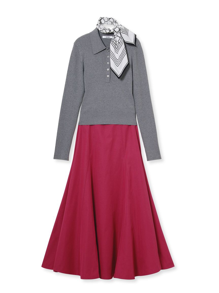 SNIDEL「スカーフ付きポロニット&times;フレアスカートセット」|ワンピース|LGRY