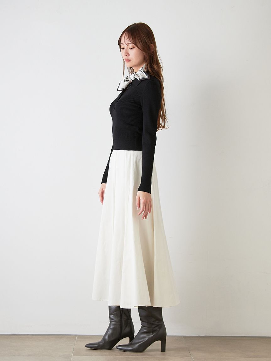 SNIDEL「スカーフ付きポロニット&times;フレアスカートセット」|ワンピース|