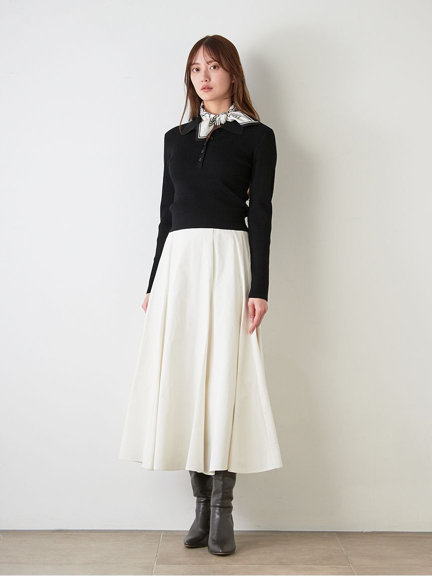 SNIDEL「スカーフ付きポロニット&times;フレアスカートセット」|ワンピース|BLK