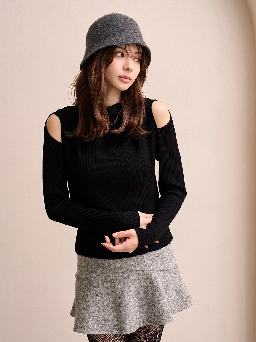 SNIDEL「コールドショルダールーズリブプルオーバー」|ニット・セーター|BLK