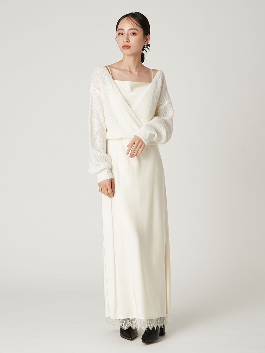 FRAY I.D「サテンキャミクロシェニットアンサンブル」|ワンピース|