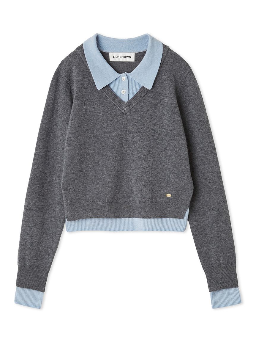 LILY BROWN「シャツレイヤードニットトップス」|ニット・セーター|