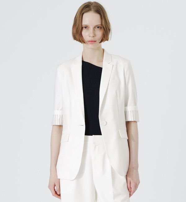  「ウォッシャブルハーフスリーブジャケット」|テーラードジャケット|ホワイト