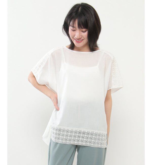 ikka「レース切り替えTブラウス」|シャツ・ブラウス|オフホワイト
