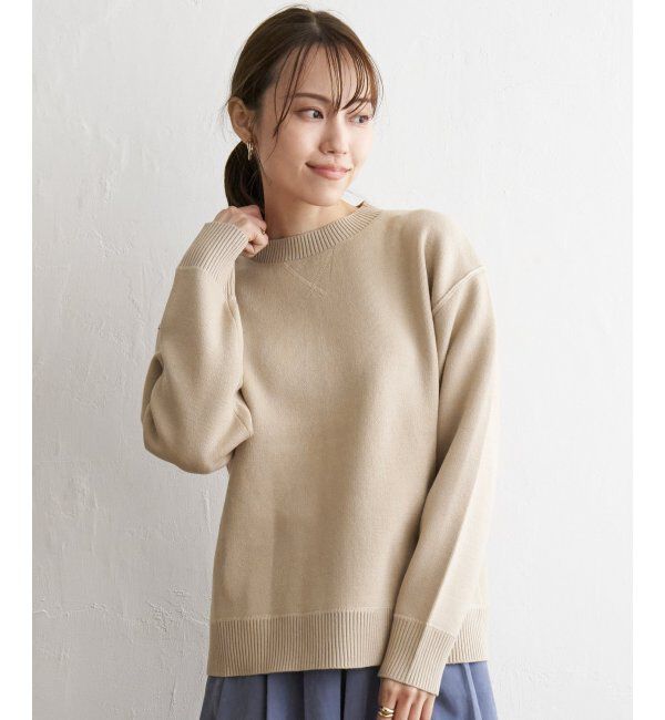 ikka「ダブルフェイススウェットライクニット」|プルオーバー|ベージュ