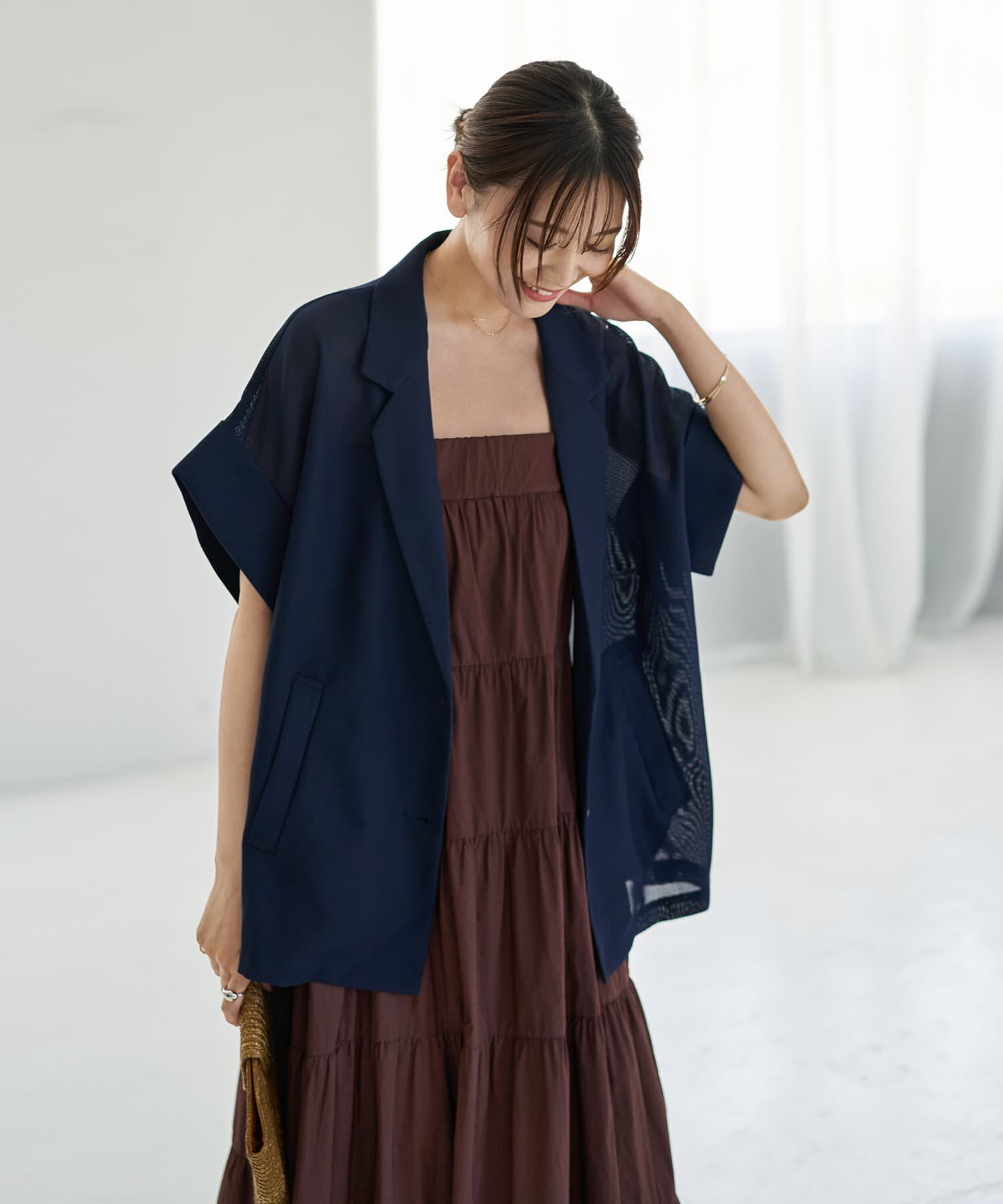 STYLE DELI「メッシュ生地の袖口折り返しジャケット」|テーラードジャケット|