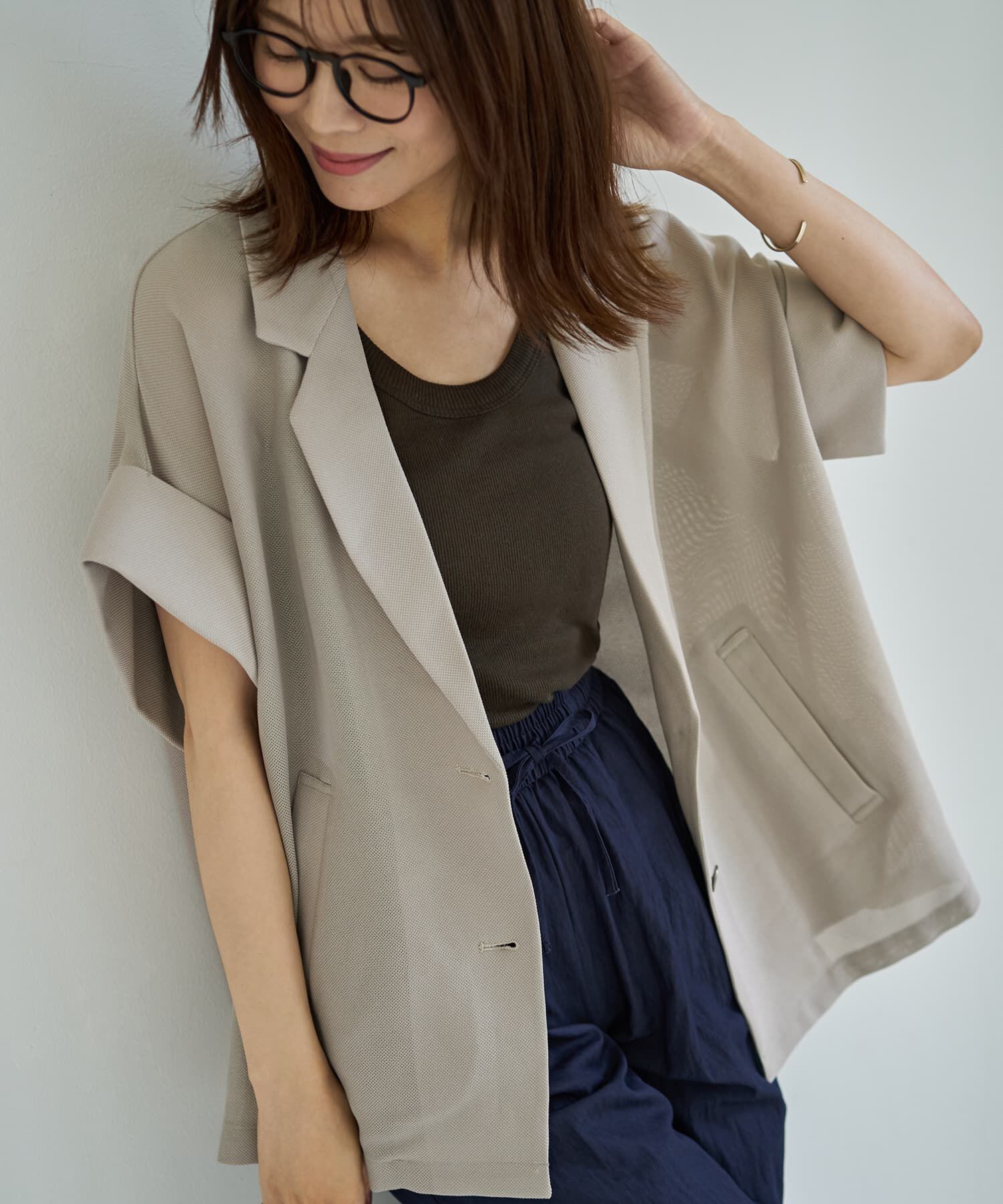STYLE DELI「メッシュ生地の袖口折り返しジャケット」|テーラードジャケット|