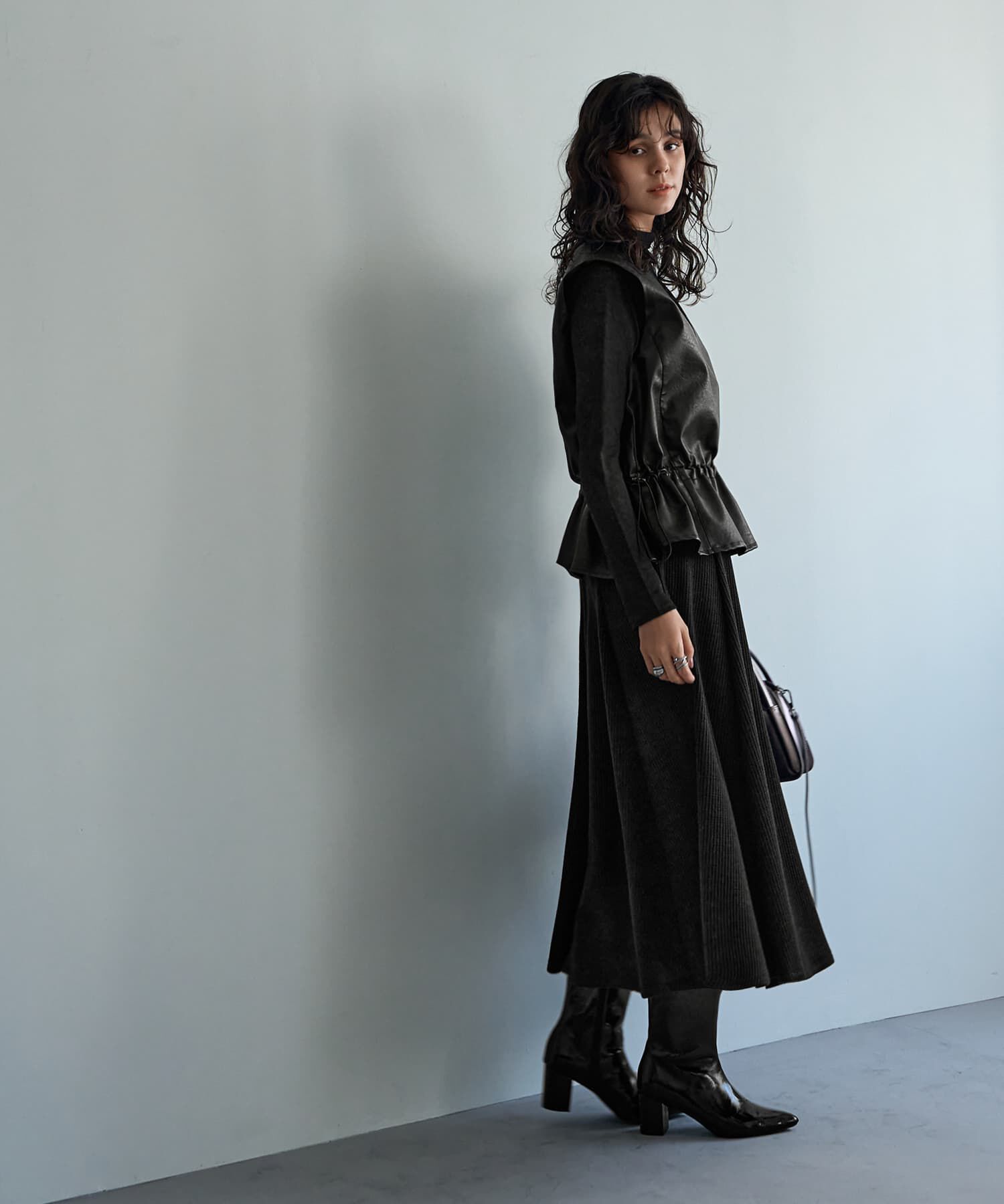 STYLE DELI「【LUXE】ペプラムフェイクレザーベスト」|ベスト・ジレ|