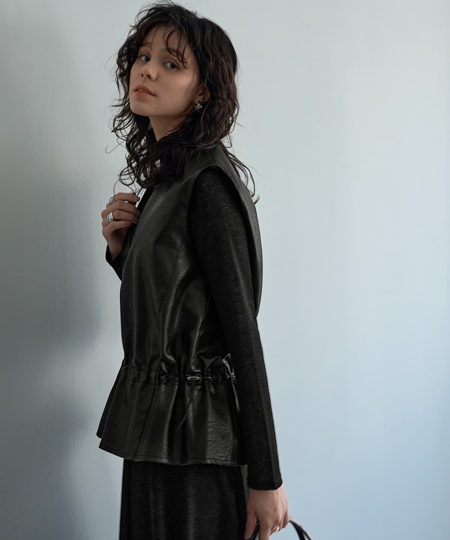 STYLE DELI「【LUXE】ペプラムフェイクレザーベスト」|ベスト・ジレ|