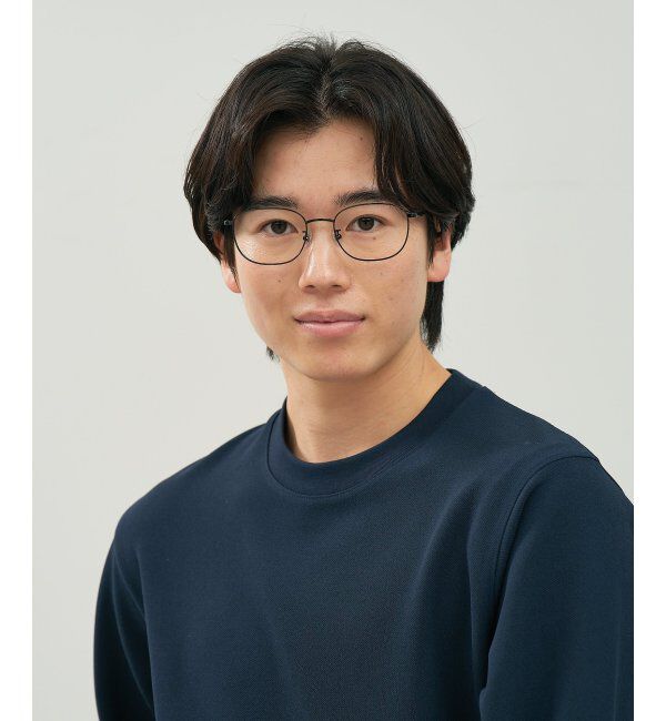  「ウェリントン型 メガネ | 四角 小顔効果 チタン 軽量 メタル 伊達・度付き Zoff  レンズ交換券付」|メガネ|ブラック