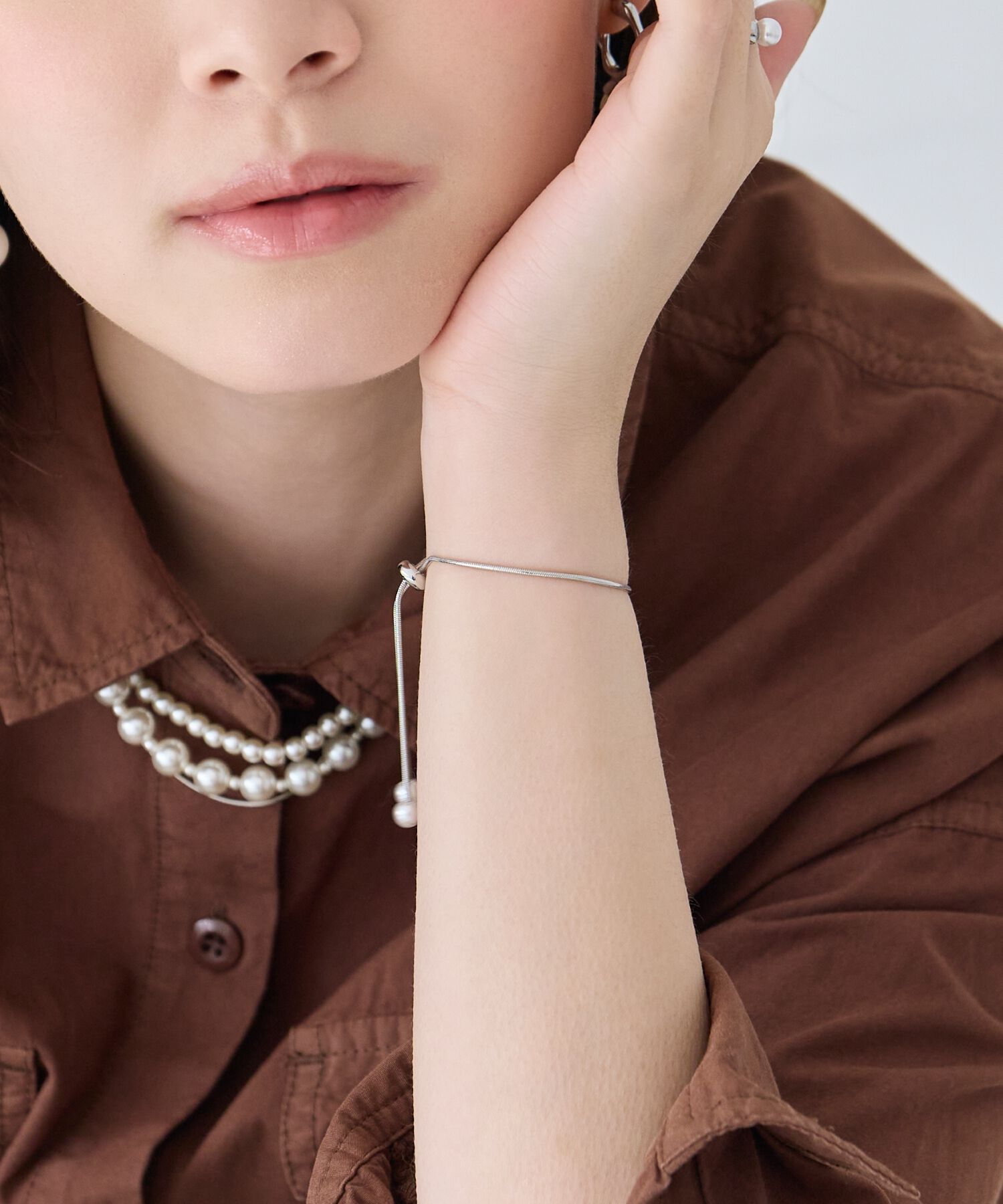 Phoebe「スリムチェーンパールスライドブレスレット　シルバー」|ブレスレット・バングル|シルバー