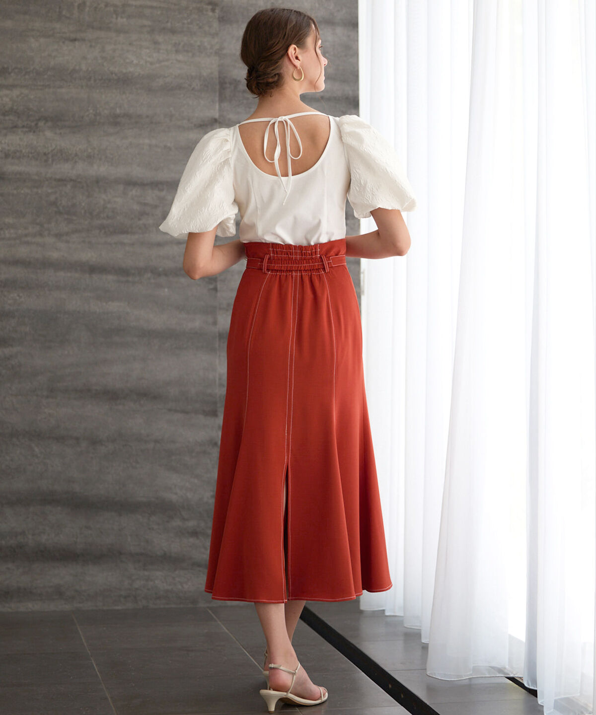 アンドクチュール「袖ジャガードパフスリーブトップス」|Tシャツ・カットソー|