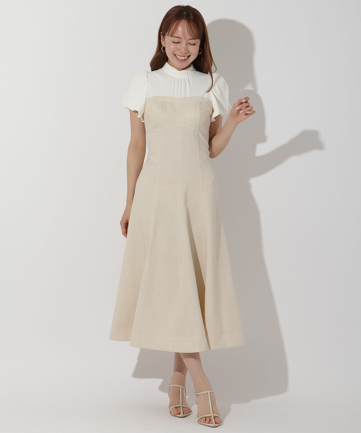 アンドクチュール「ヨーク切替バルーンスリーブシャツワンピース」|ワンピース|