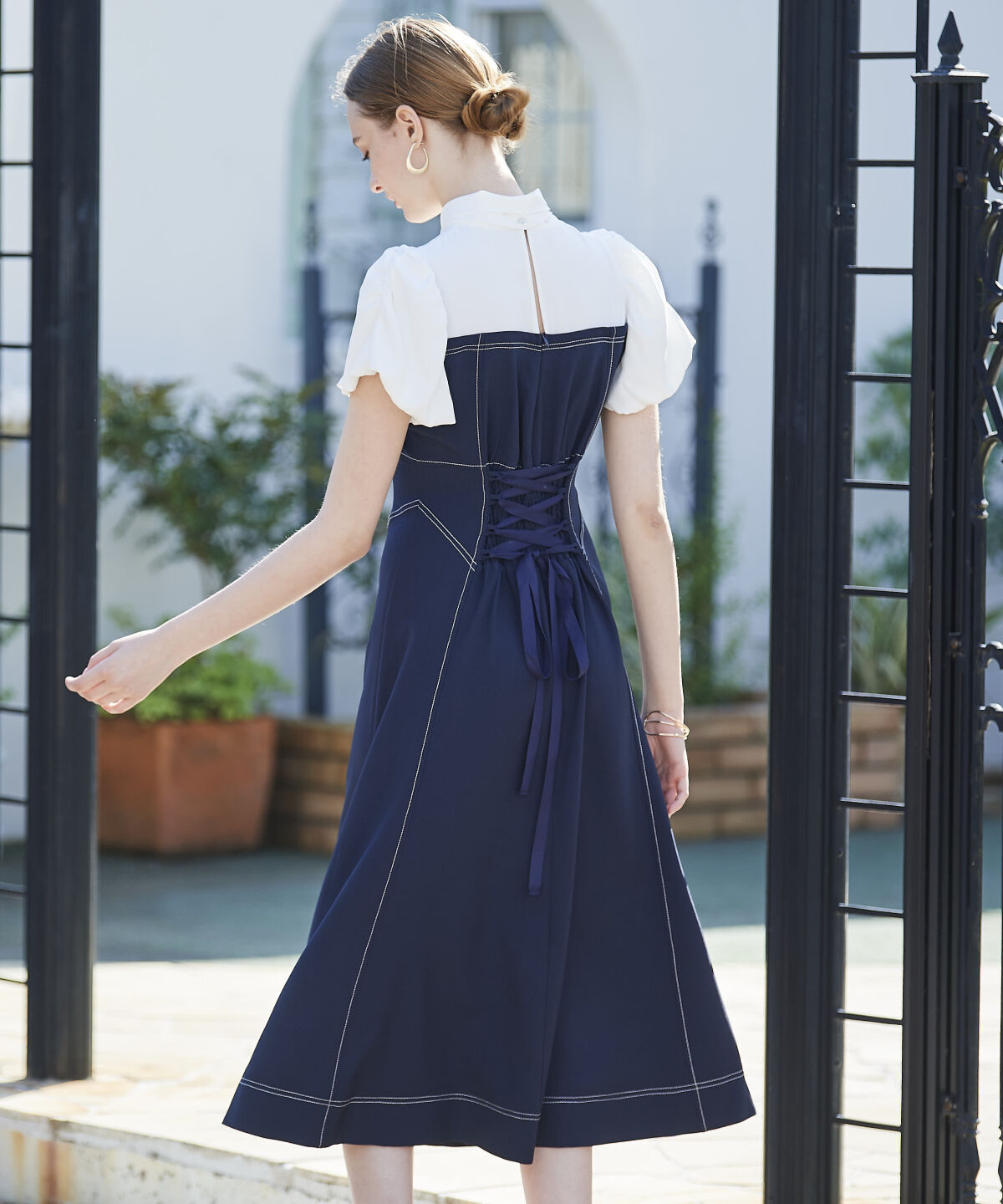 アンドクチュール「ヨーク切替バルーンスリーブシャツワンピース」|ワンピース|