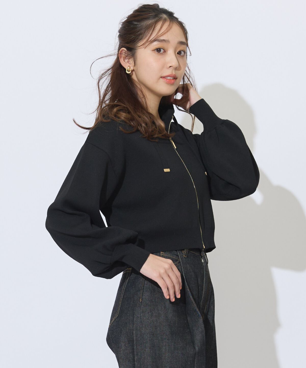 アンドクチュール「クロップドニットフーディー」|パーカー|