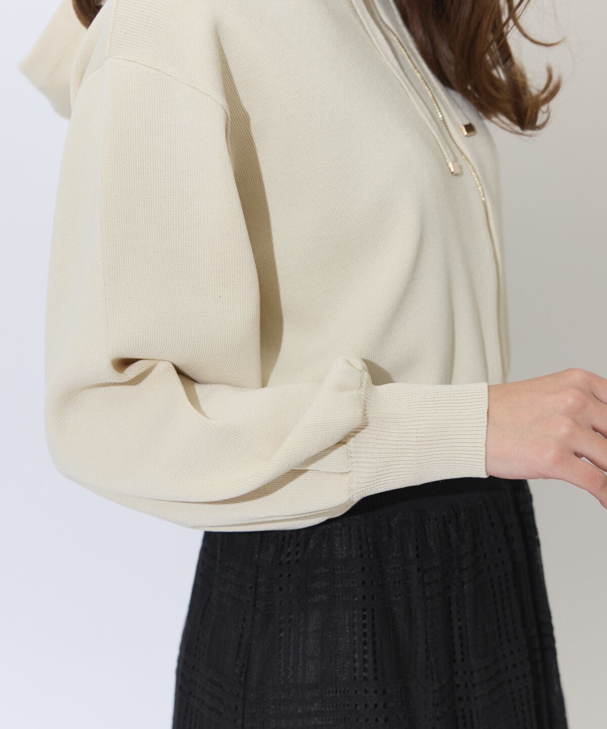 アンドクチュール「クロップドニットフーディー」|パーカー|