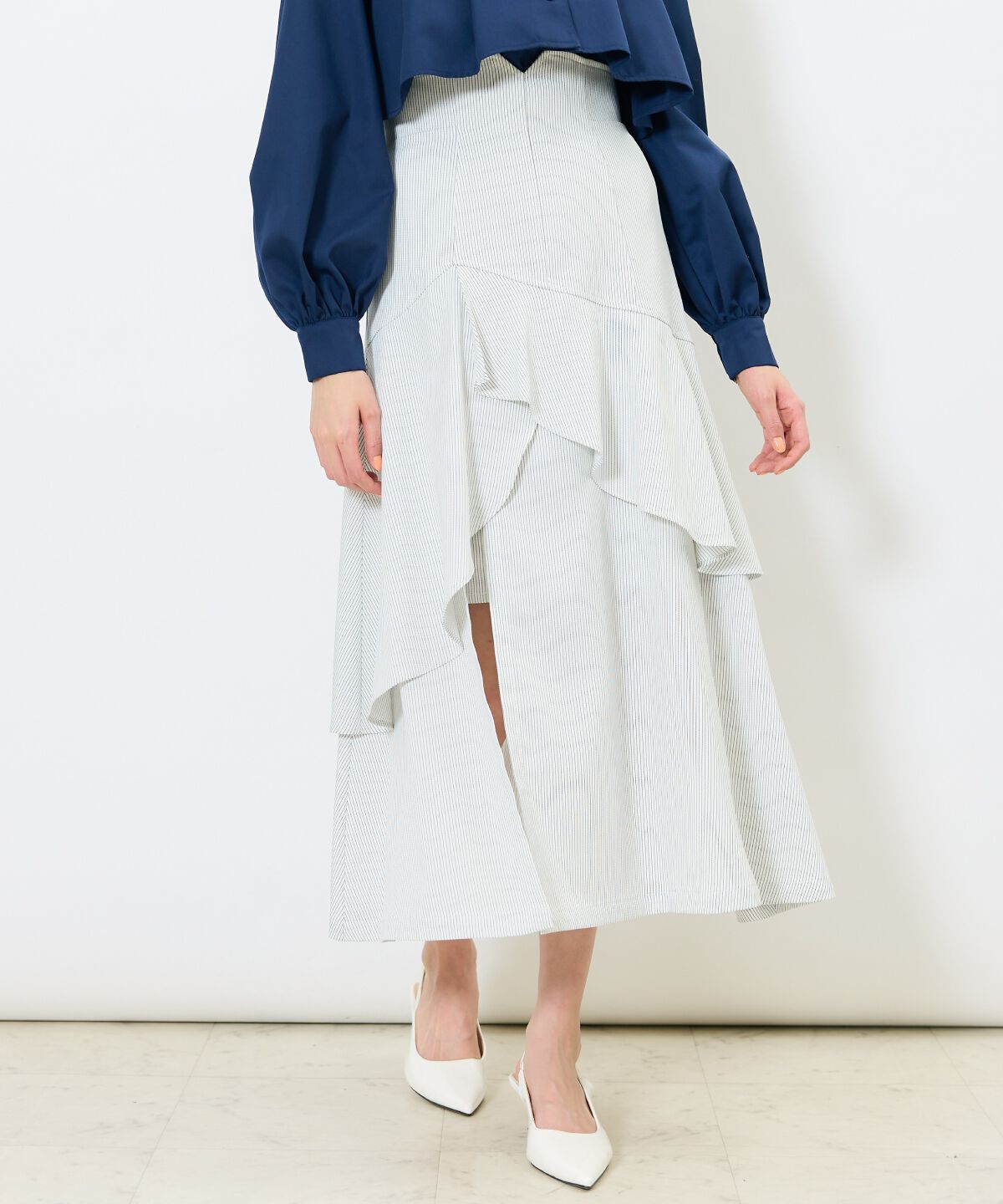 アンドクチュール「レイヤードティアードフリルスカート」|スカート|white/borderｽﾄﾗｲﾌﾟ