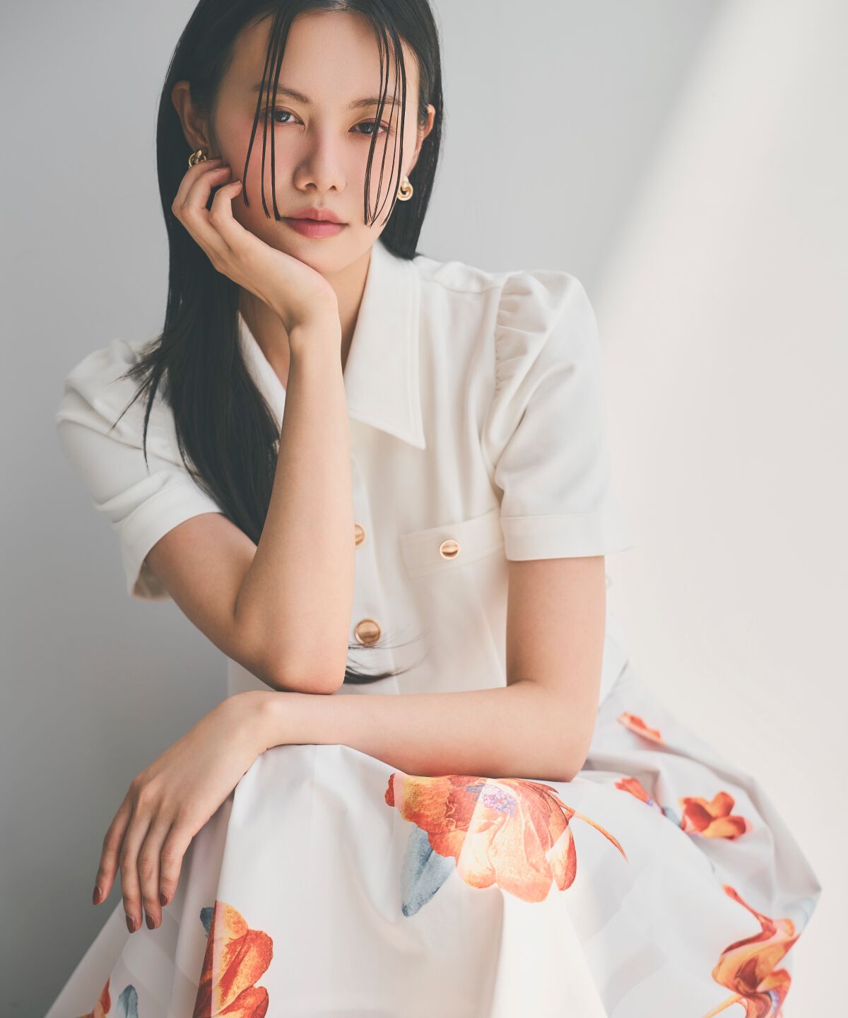 アンドクチュール「サンセットフラワータックフレアスカート」|フレア|