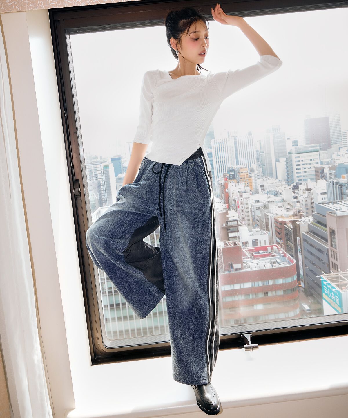 アンドクチュール「デニム&コールテンライン入りパンツ」|その他|ダークブルー