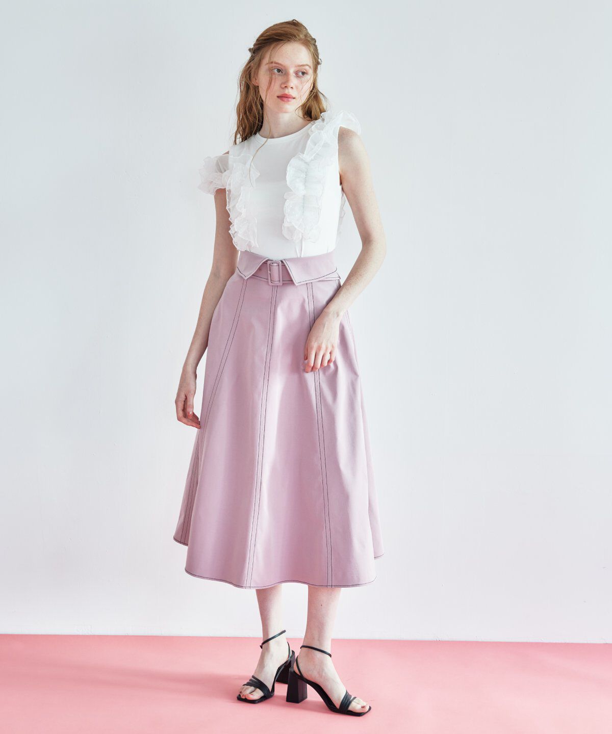 REDYAZEL「ステッチカラーフレアスカート」|フレア|