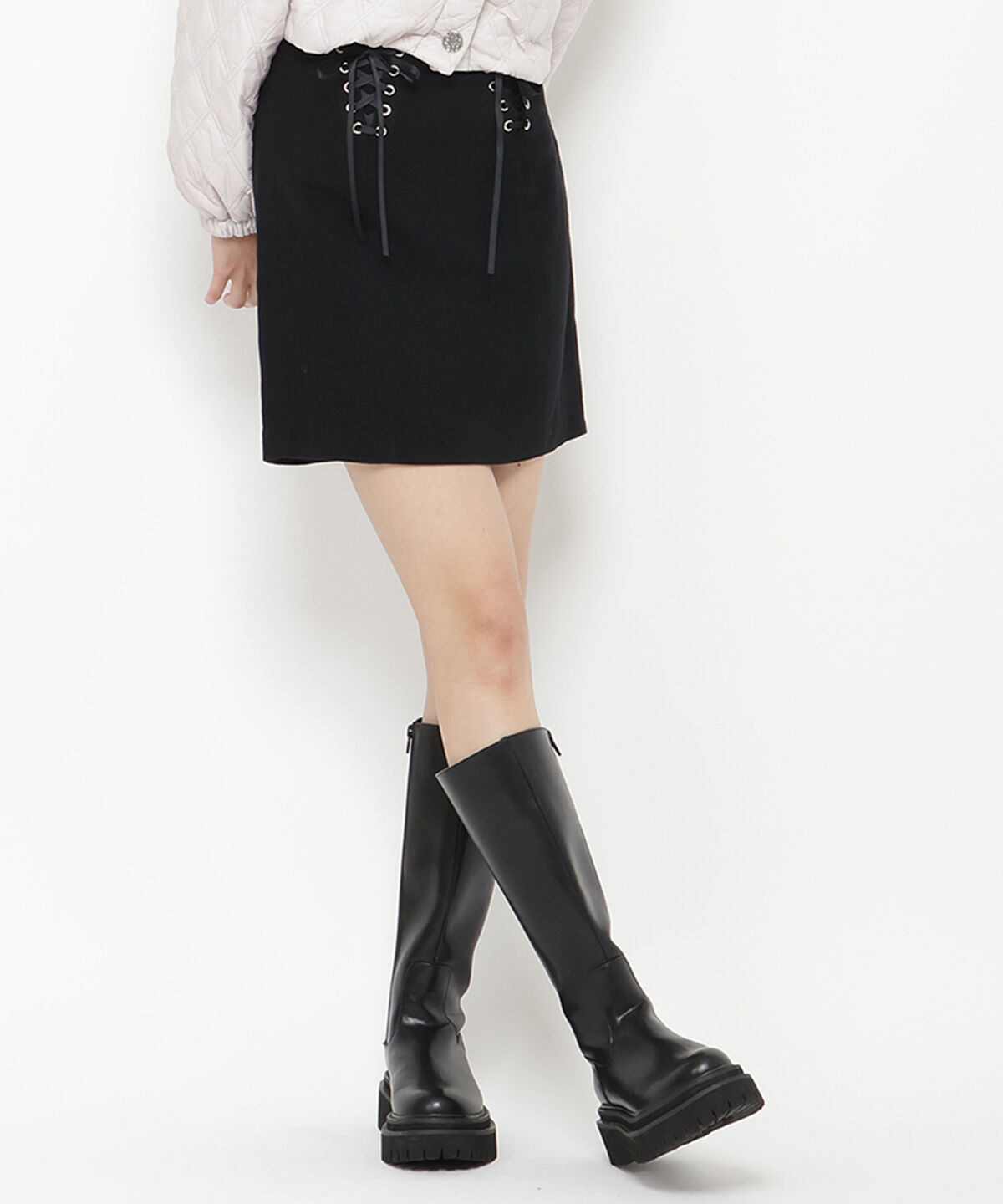 REDYAZEL「リボンレースアップミニスカート」|タイト|