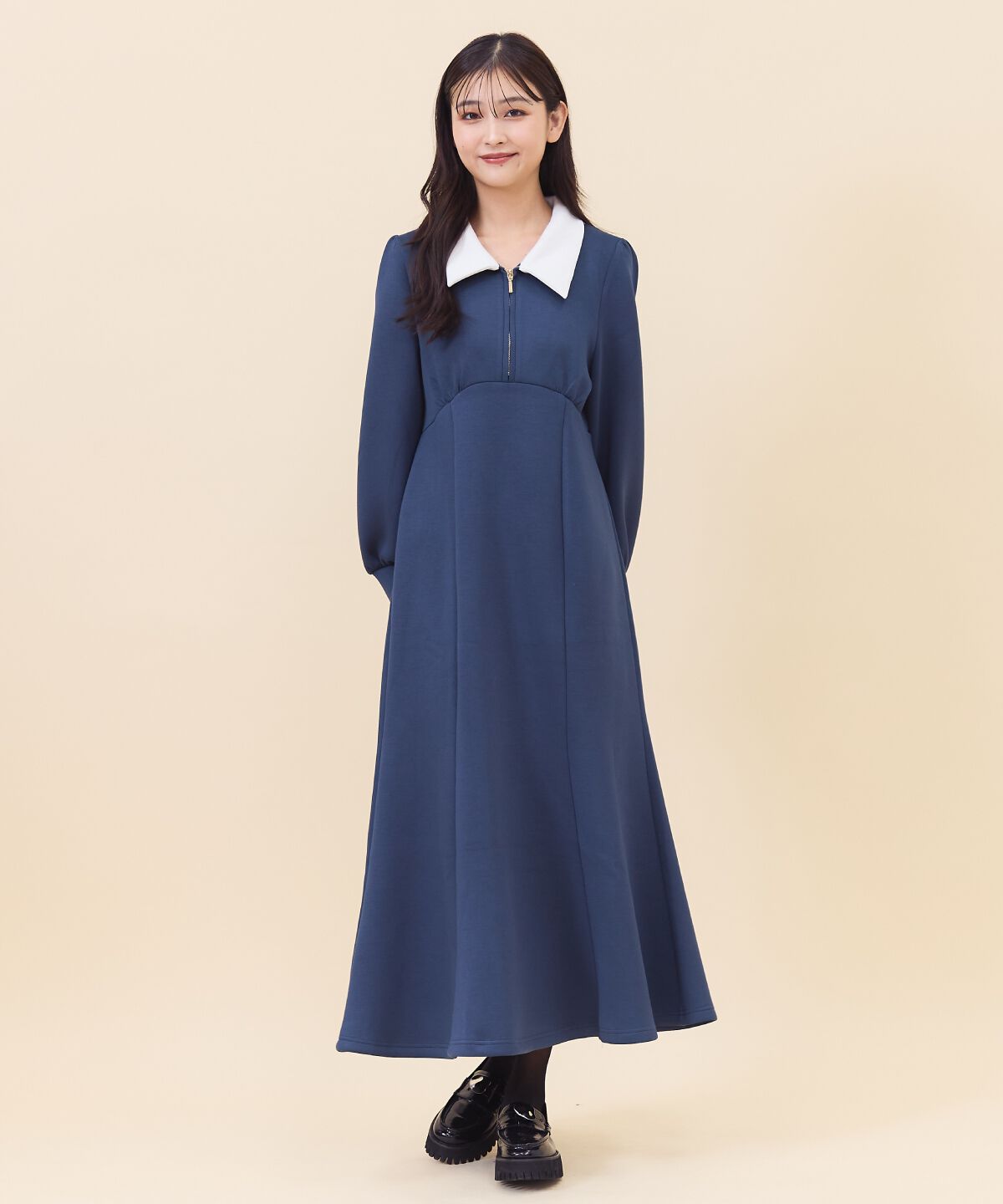 REDYAZEL「襟付きダンボールロングワンピース」|ワンピース|ﾀﾞｰｸｸﾞﾘｰﾝ
