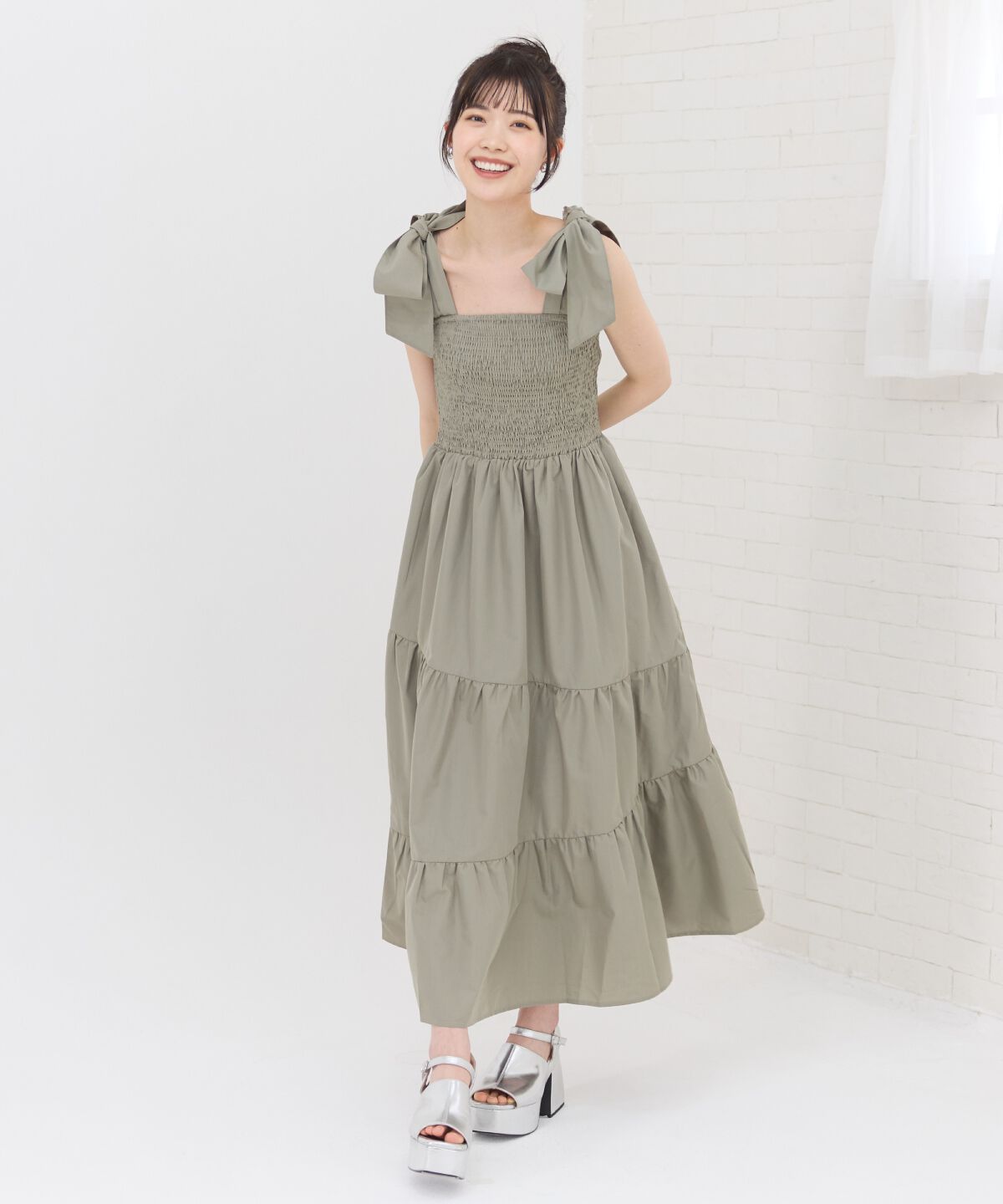 REDYAZEL「リボンショルダーティアードワンピース」|ワンピース|
