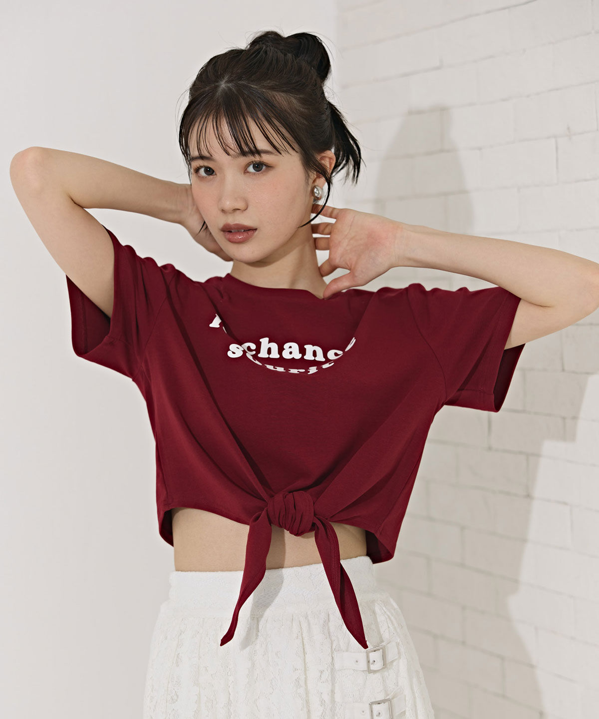 REDYAZEL「フロントリボンTシャツ」|Tシャツ・カットソー|ボルドー