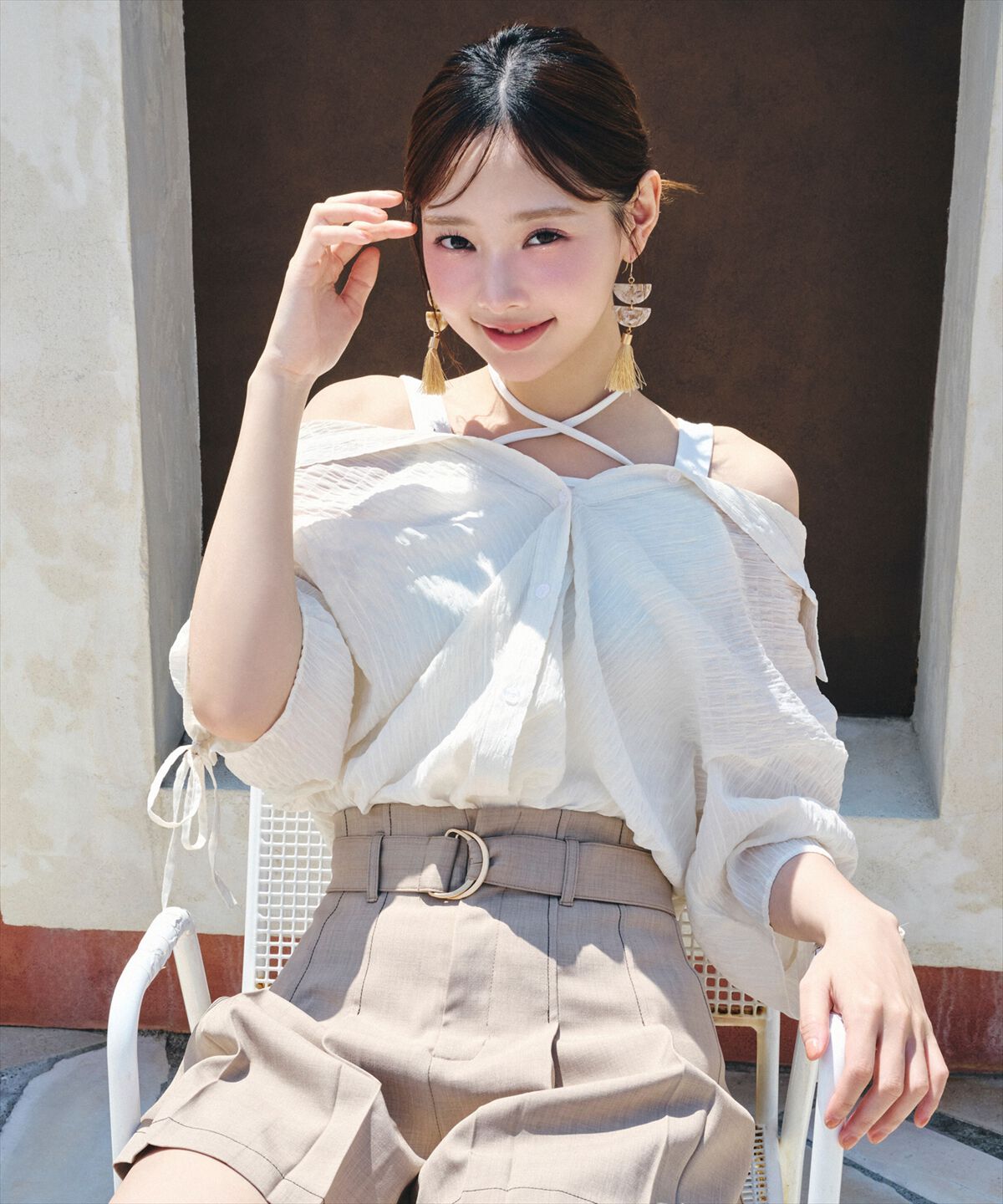 REDYAZEL「配色ステッチハイウエストタックショートパンツ」|キュロット|