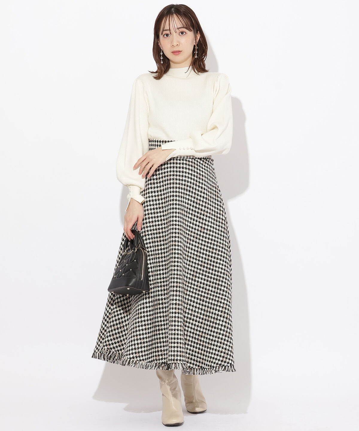 WILLSELECTION「フリンジチェックスカート」|フレア|