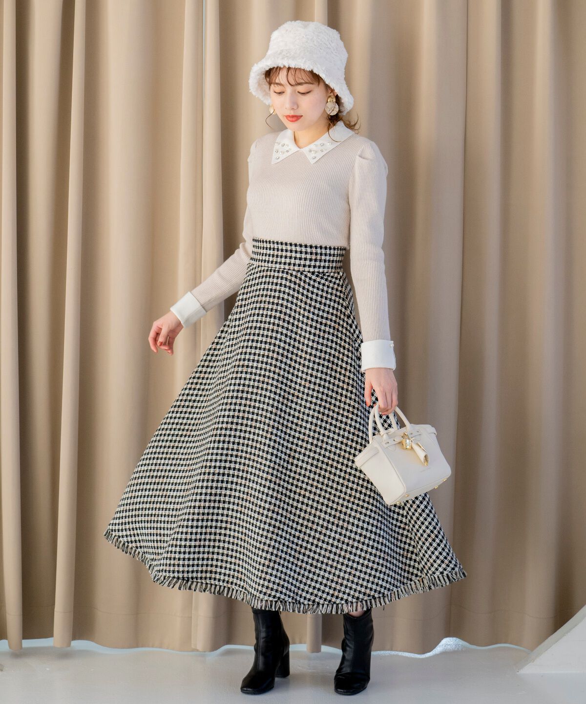 WILLSELECTION「フリンジチェックスカート」|フレア|