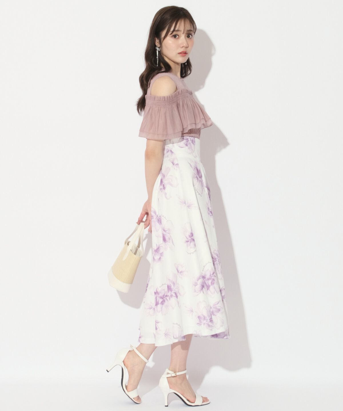 WILLSELECTION「水彩フラワープリントスカート」|フレア|