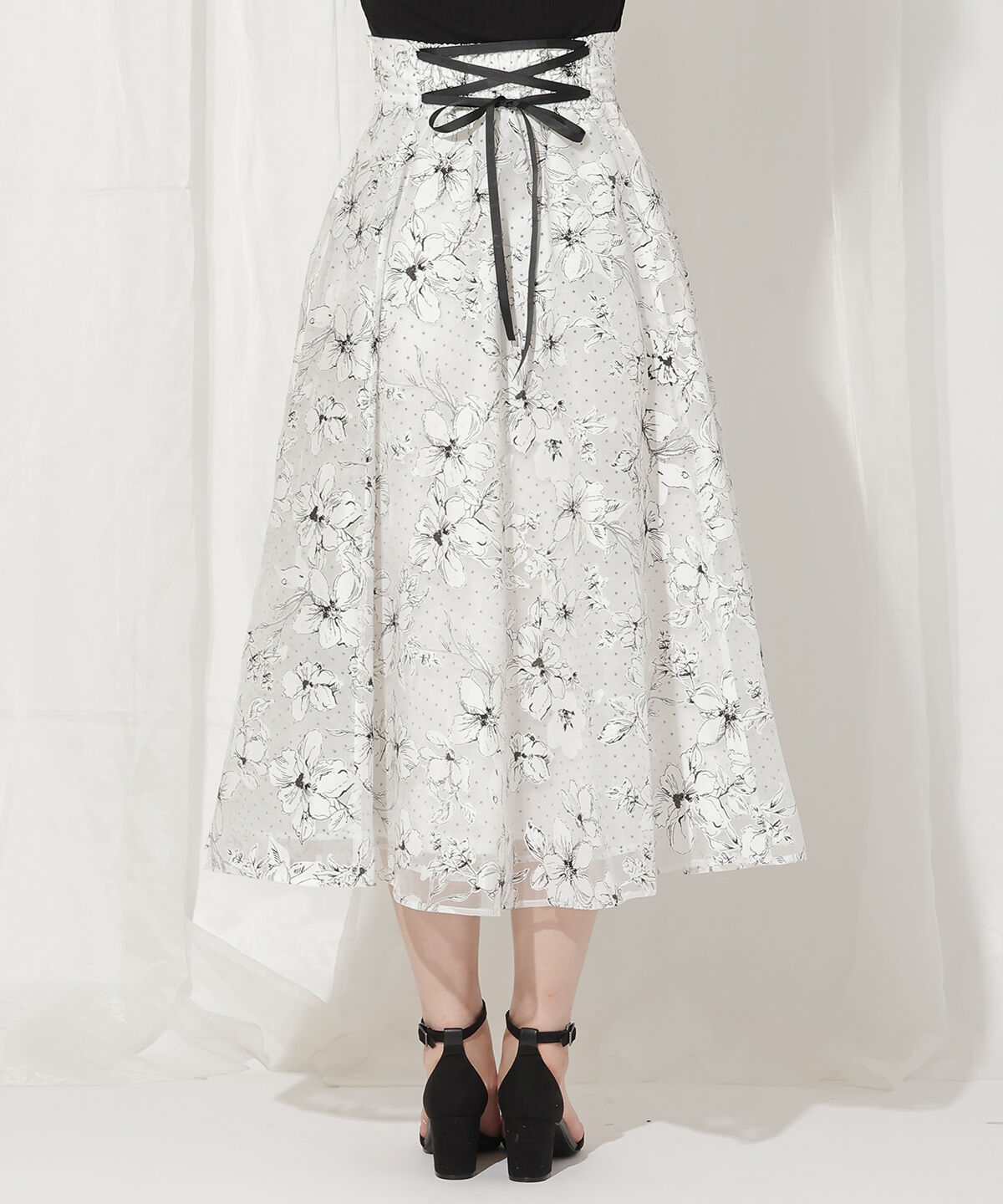 WILLSELECTION「ドットフラワー単色スカート」|フレア|