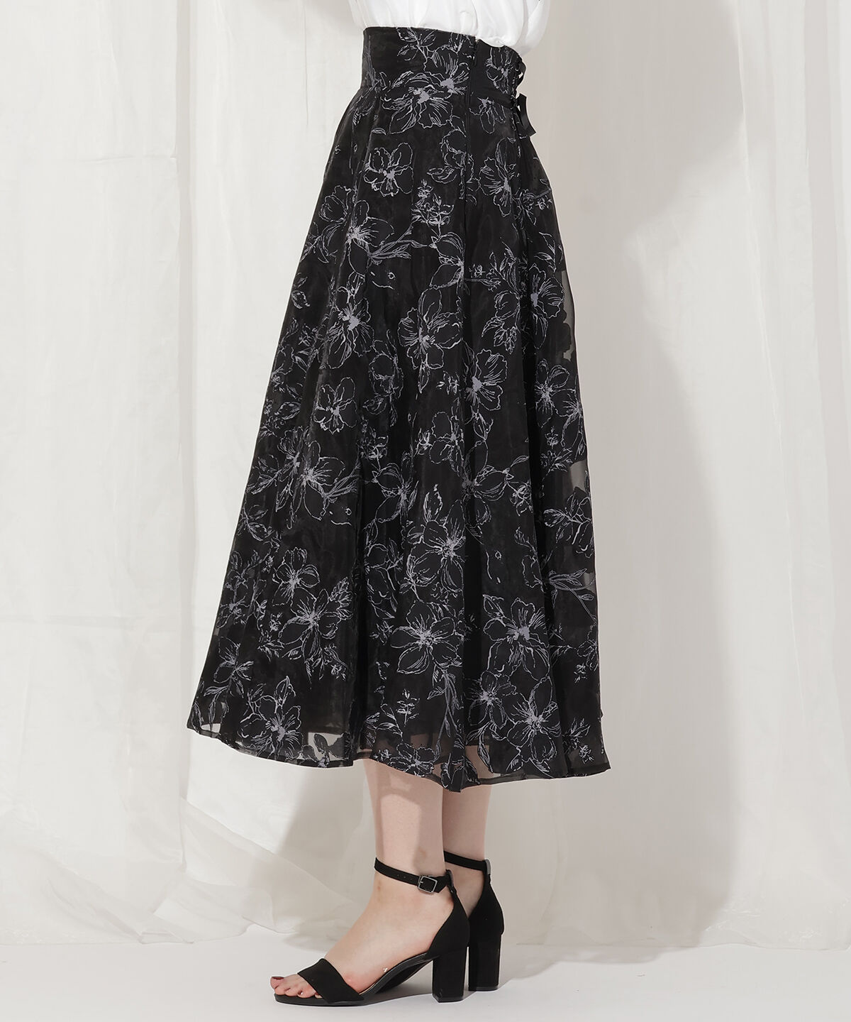 WILLSELECTION「ドットフラワー単色スカート」|フレア|