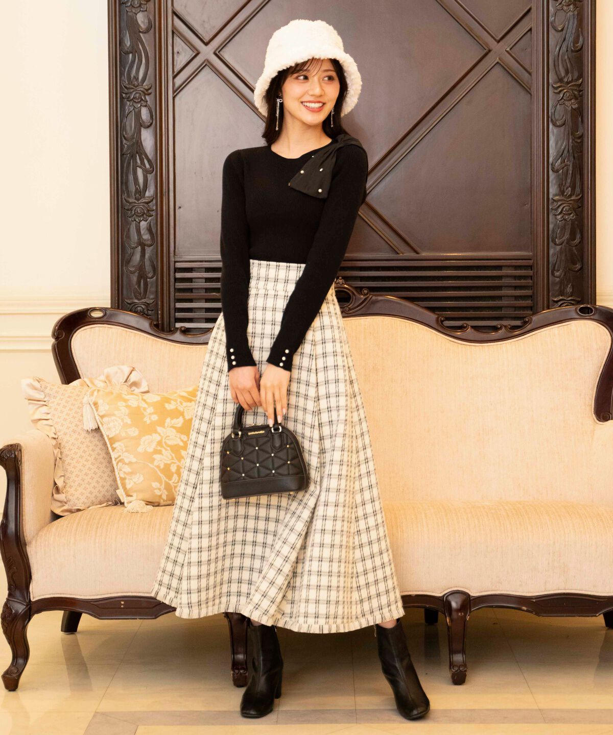 WILLSELECTION「フリンジチェック柄スカート」|フレア|