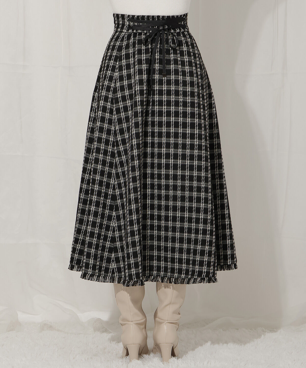 WILLSELECTION「フリンジチェック柄スカート」|フレア|