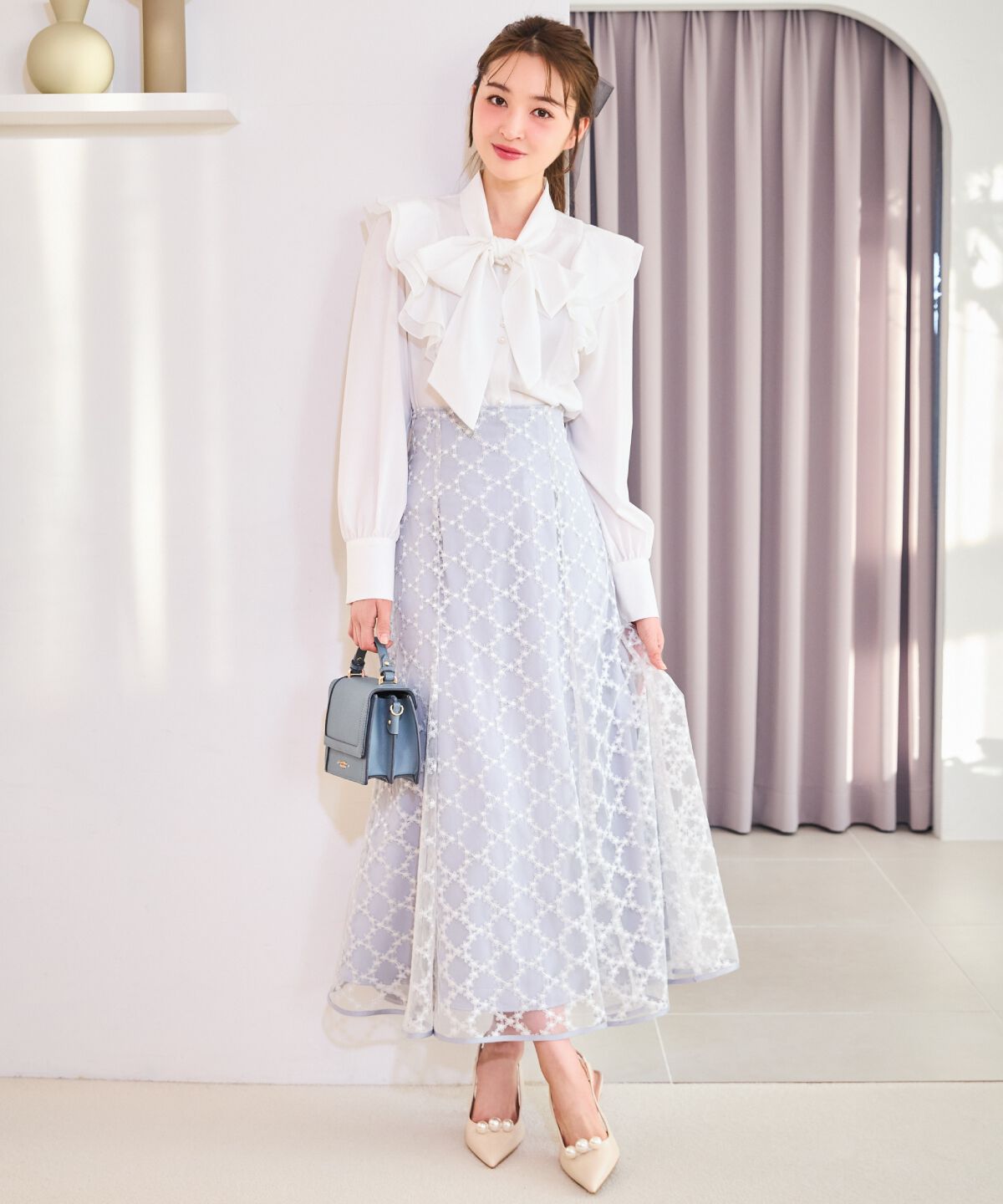 WILLSELECTION「エンブロイダリーチュールソフトマーメイドスカート」|フレア|サックス