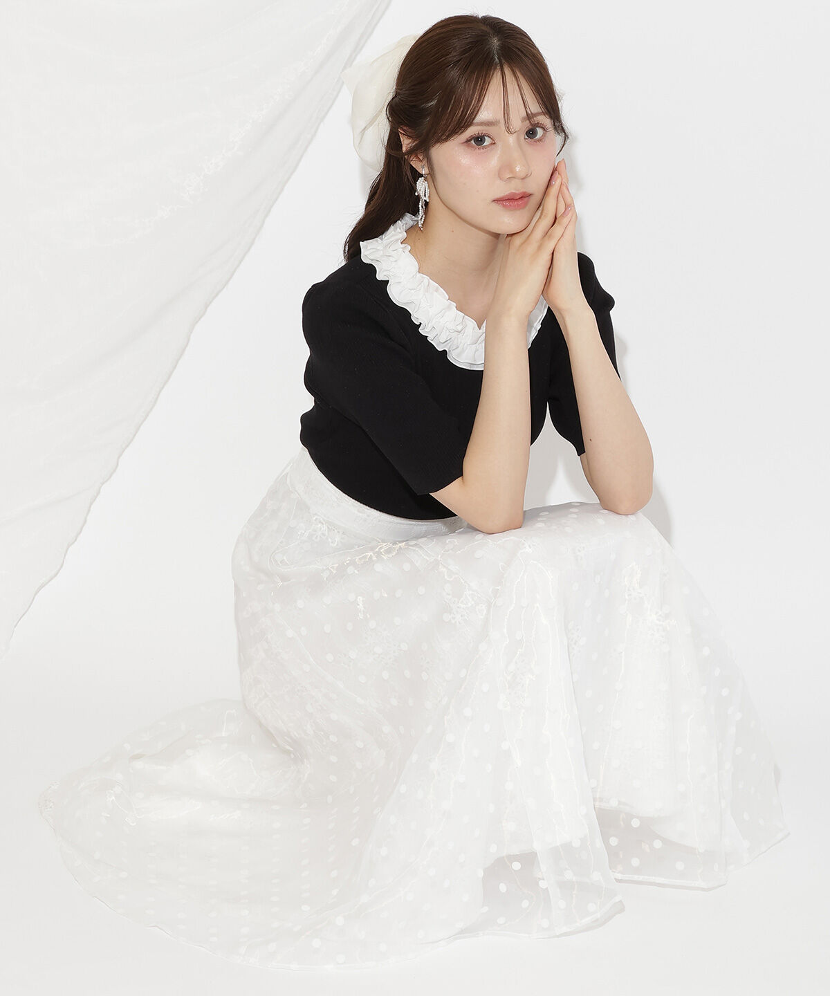 WILLSELECTION「ドット&times;レースレイヤードスカート」|フレア|