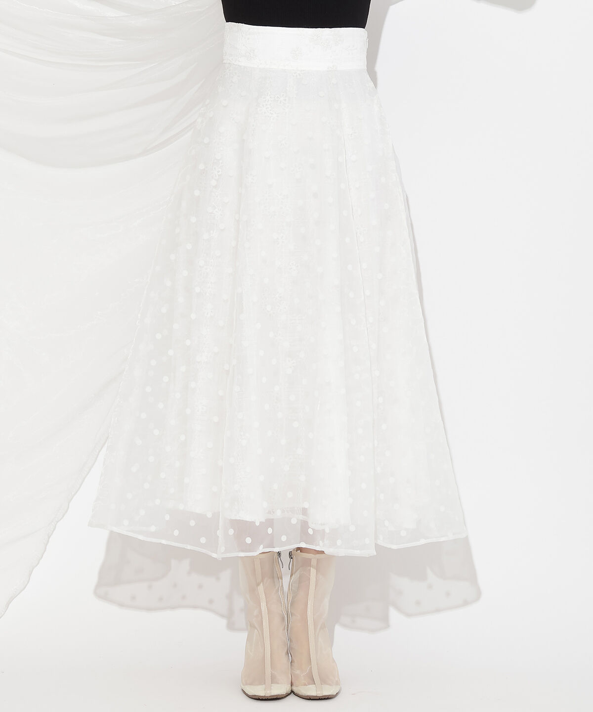 WILLSELECTION「ドット&times;レースレイヤードスカート」|フレア|