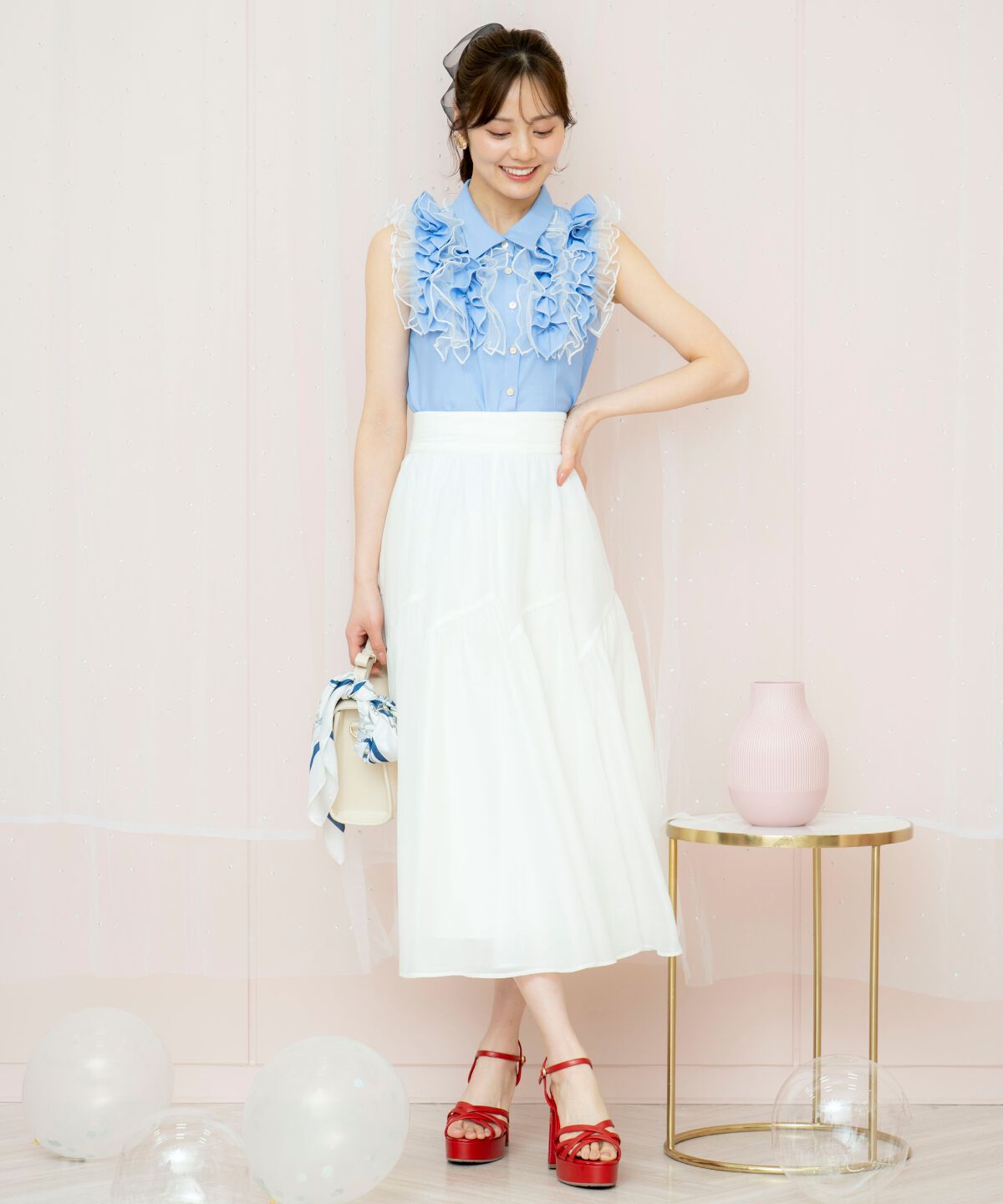 WILLSELECTION「ギャザー切替シアースカート」|フレア|