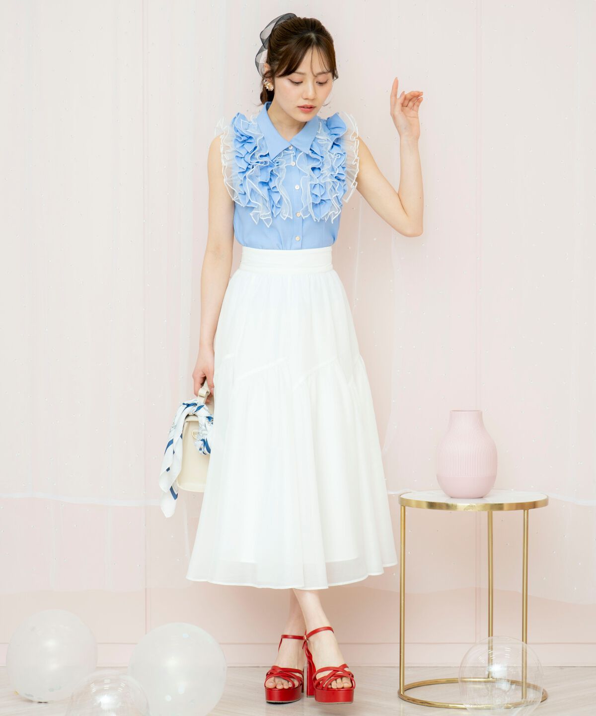 WILLSELECTION「ギャザー切替シアースカート」|フレア|