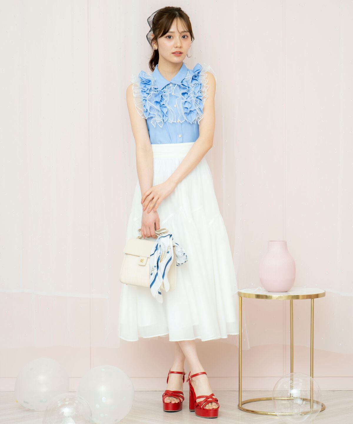 WILLSELECTION「ギャザー切替シアースカート」|フレア|