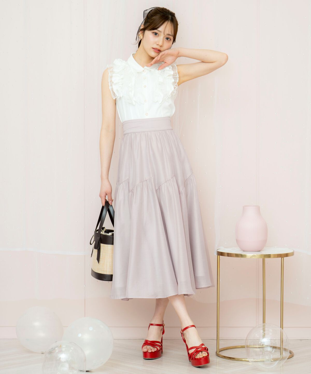 WILLSELECTION「ギャザー切替シアースカート」|フレア|