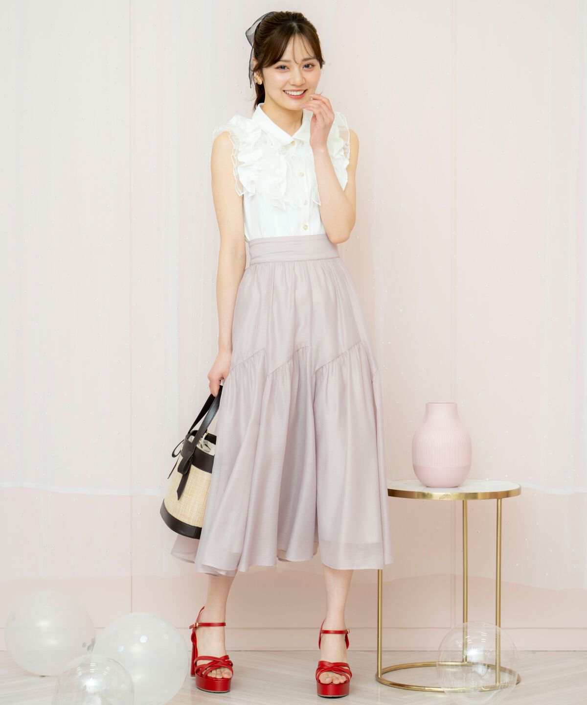 WILLSELECTION「ギャザー切替シアースカート」|フレア|