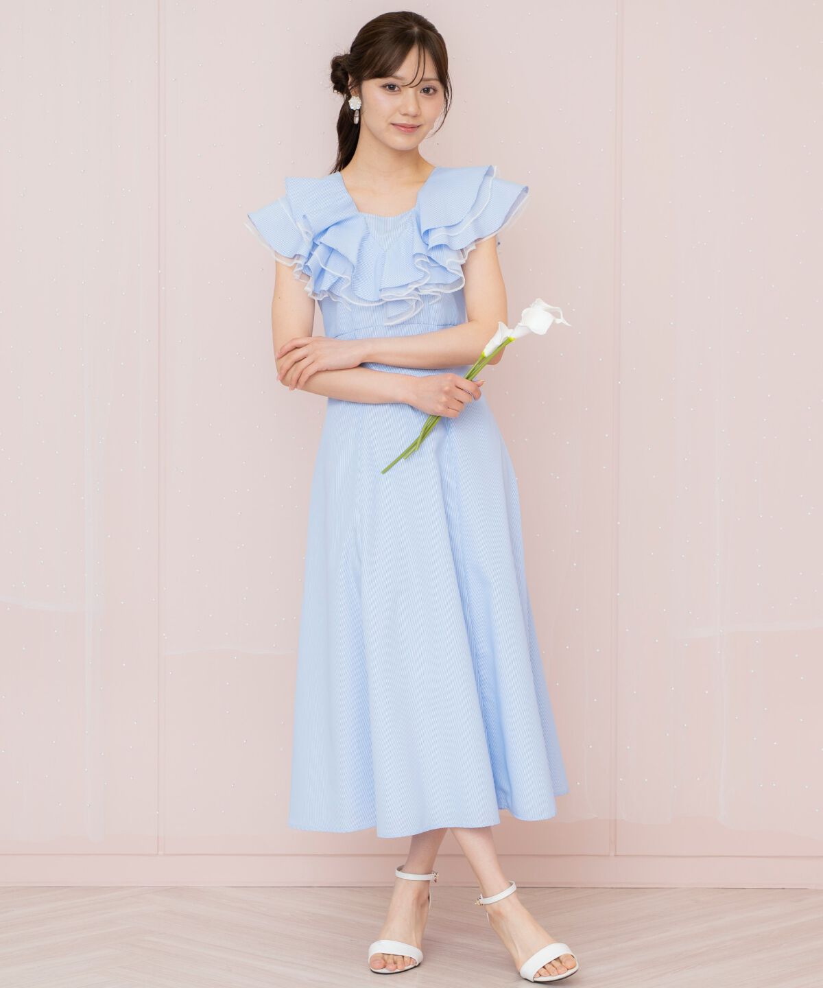 WILLSELECTION「チュールレイヤードフリルストライプワンピース」|ワンピース|purple/ﾁｪｯｸ