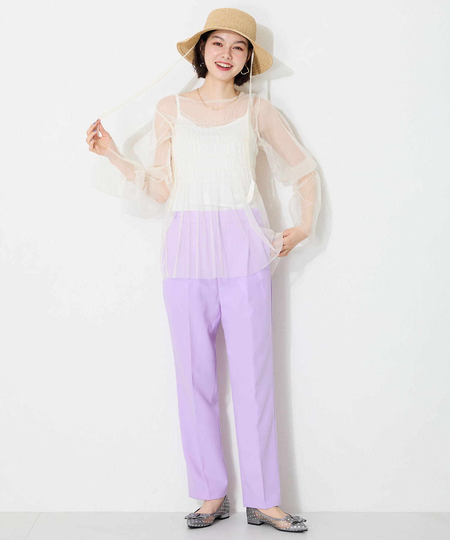 ORiental TRaffic「●2025春夏新作●ドットチュールリボンフラットパンプス/51123 トレンド 人気 フラット フェミニン」|パンプス|