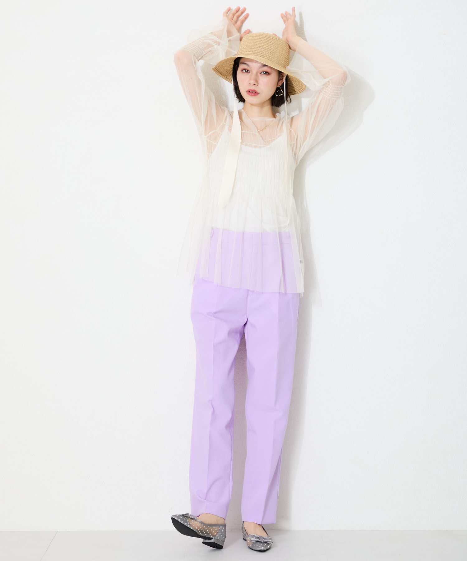 ORiental TRaffic「●2025春夏新作●ドットチュールリボンフラットパンプス/51123 トレンド 人気 フラット フェミニン」|パンプス|